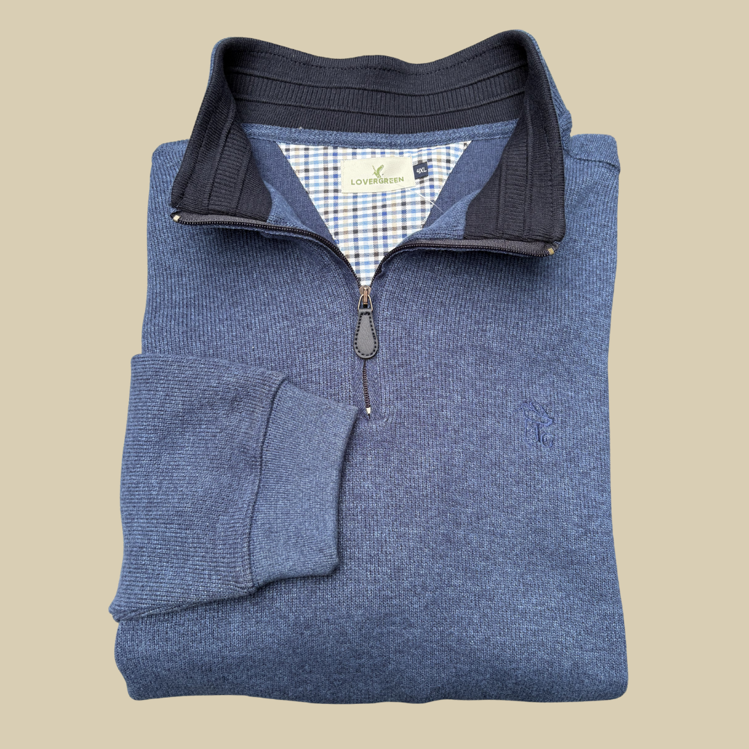 Lovergreen Sweat Col Zippe Laine Bleu